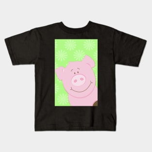 Cute Happy Pig - Green Kids T-Shirt